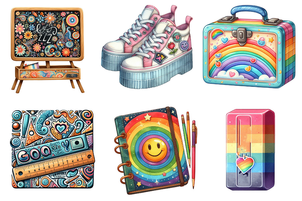 Groovy School Sublimation Clipart Bu, an Illustration by DreamArtGraphic (Photo 2 of 4)