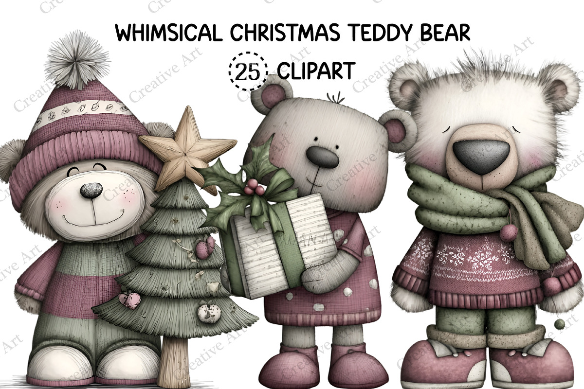 Whimsical Christmas Teddy Bear, an Illustration by Creative Art
