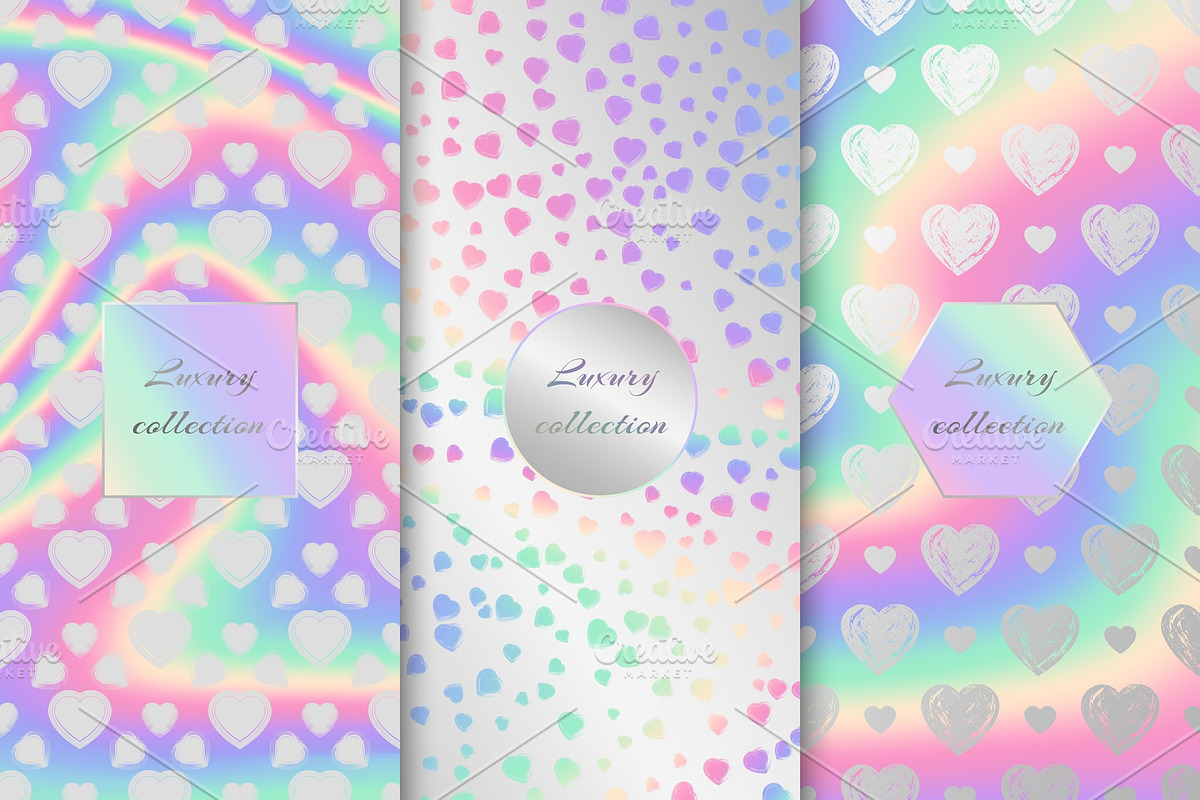 Set of holographic backgrounds with hearts, a Texture Illustration by SvetlanaWSE