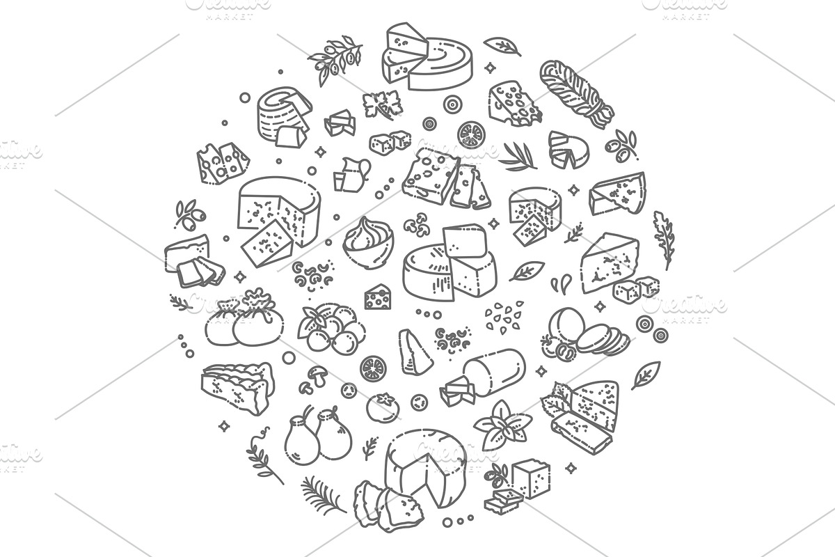 Vector Illustration of Cheese Types, a Food Illustration by Tettygreen (Photo 1 of 3)