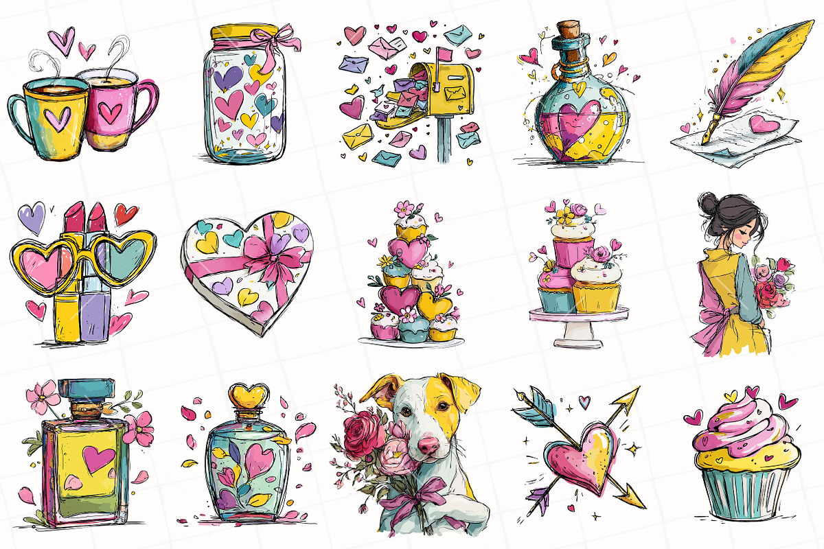 Watercolor Valentine Clipart, an Illustration by OK Design (Photo 3 of 6)