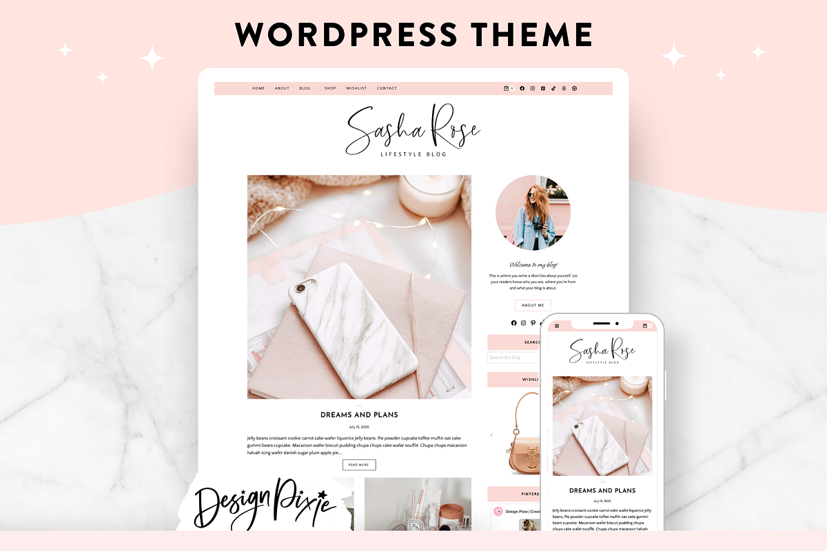 Wordpress Blog Theme - Sasha Rose, a WordPress Template by Design Pixie (Photo 1 of 9)