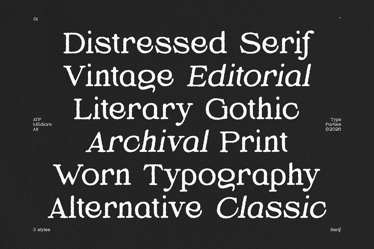 Mediore Alt - Distressed Serif Font, a Serif Font by Typeparties (Photo 1 of 9)