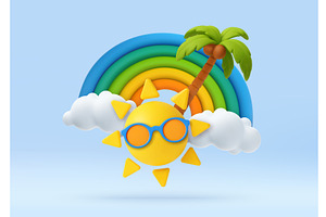 3D Summer Sun with Sunglasses and, an Illustration by ModVector
