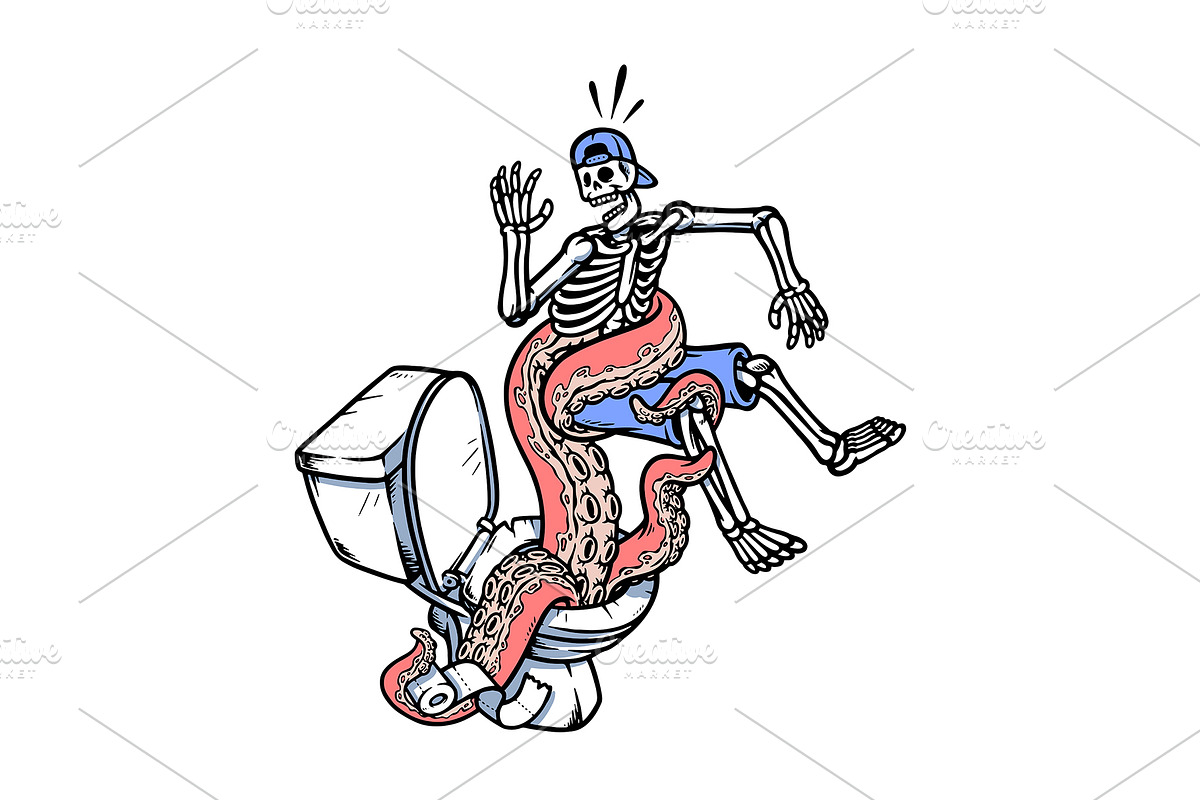 skeleton attacked by toilet monster, an Animal Illustration by gunaonedesign (Photo 1 of 5)