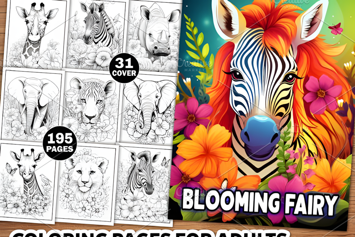 Floral Safari Animals Coloring Pages, an Animal Illustration by Ink Gallery (Photo 1 of 4)