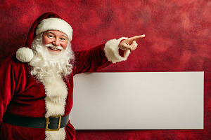 santa claus with blank sign, a Merchandise Mockup by VetalStock