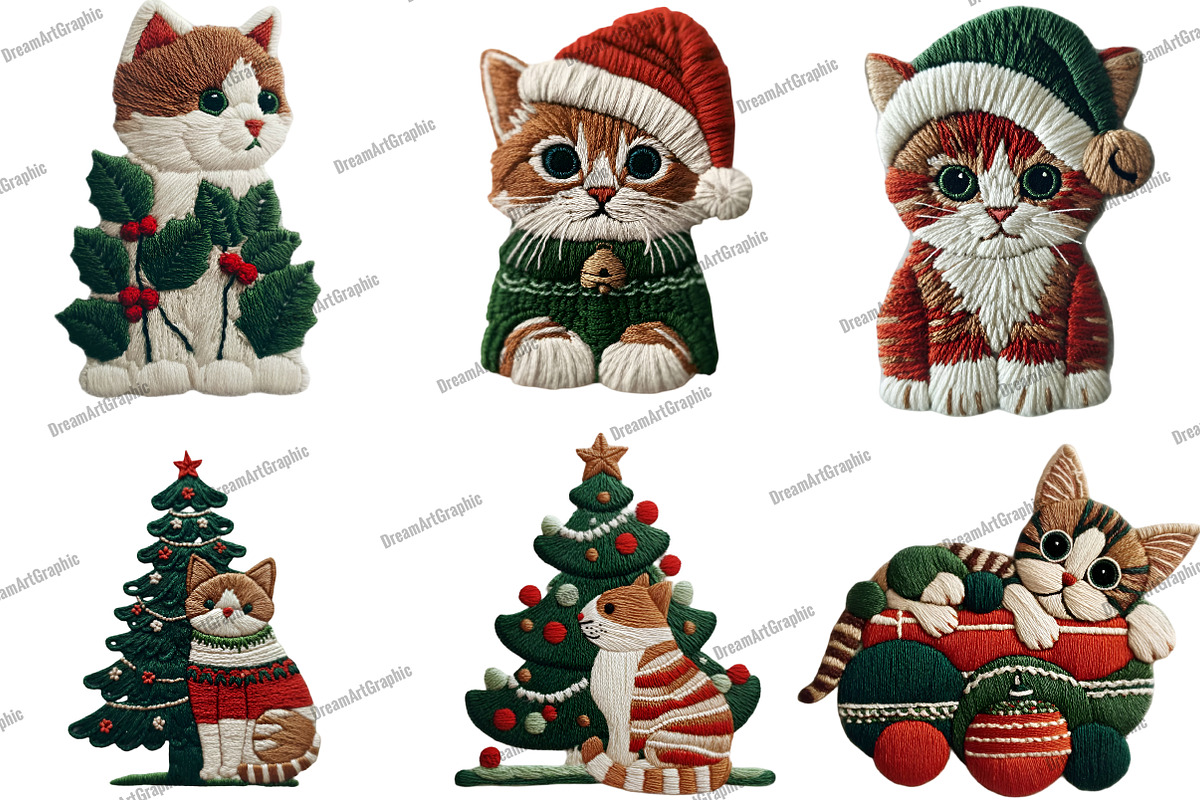 Whimsical Christmas Cats Clipart, an Illustration by DreamArtGraphic (Photo 3 of 5)