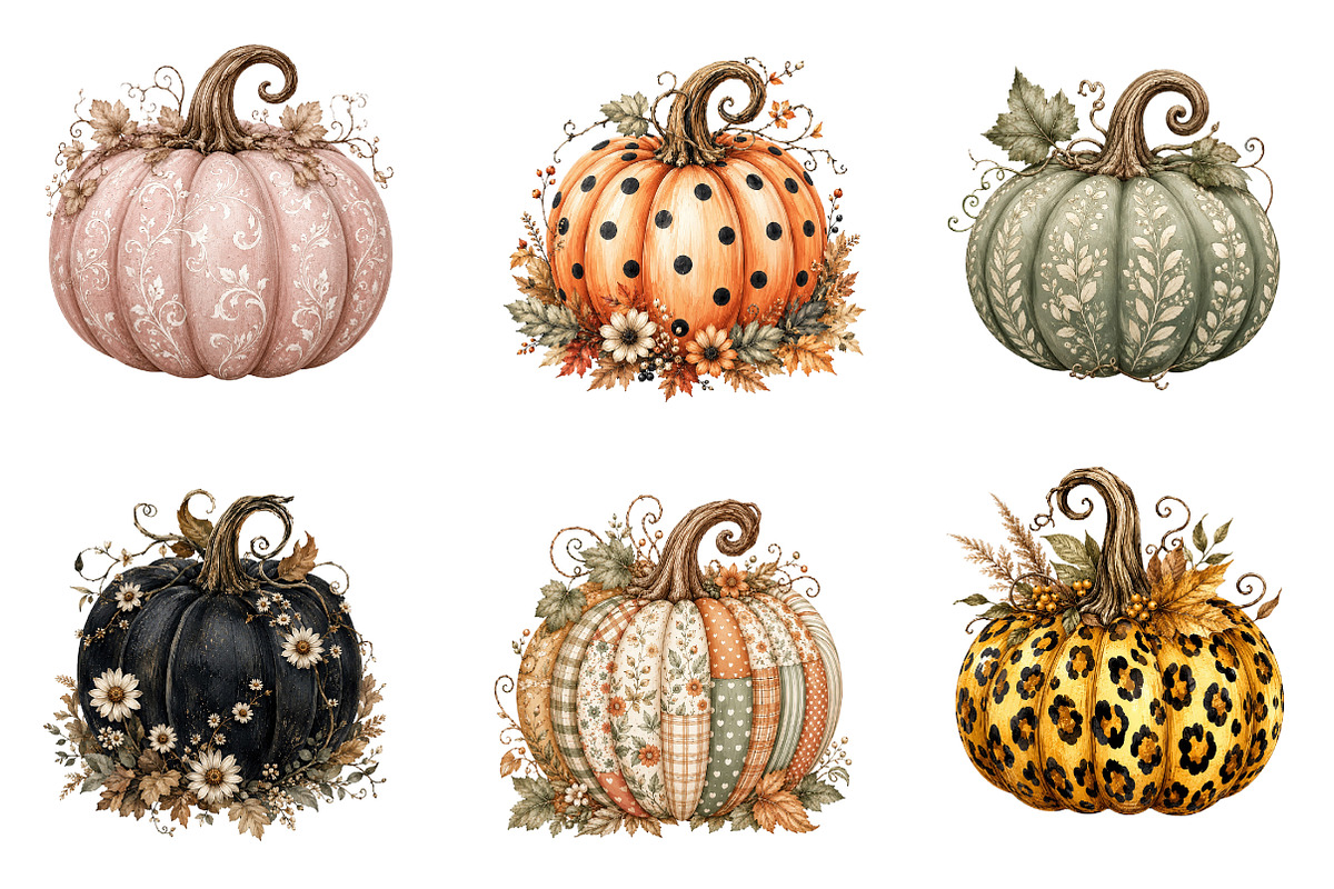 Preppy Boho Fall Pumpkin Clipart, a Seasonal Illustration by Designworld (Photo 4 of 6)