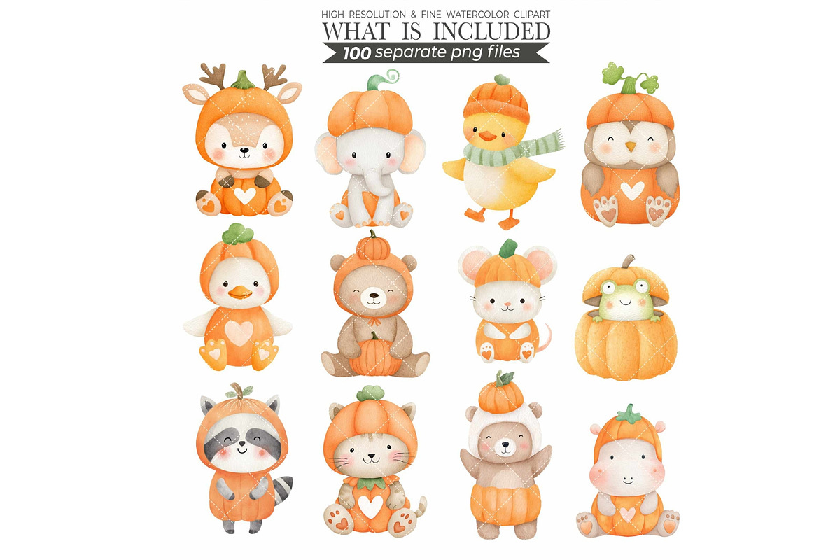 Watercolor Pumpkin Patch Animal, an Animal Illustration by CharmClipart (Photo 6 of 10)