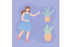 set woman and plants, an Object Illustration by studiogstock