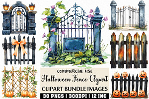 Watercolor Halloween Fence Clipart, an Illustration by Craft Nest