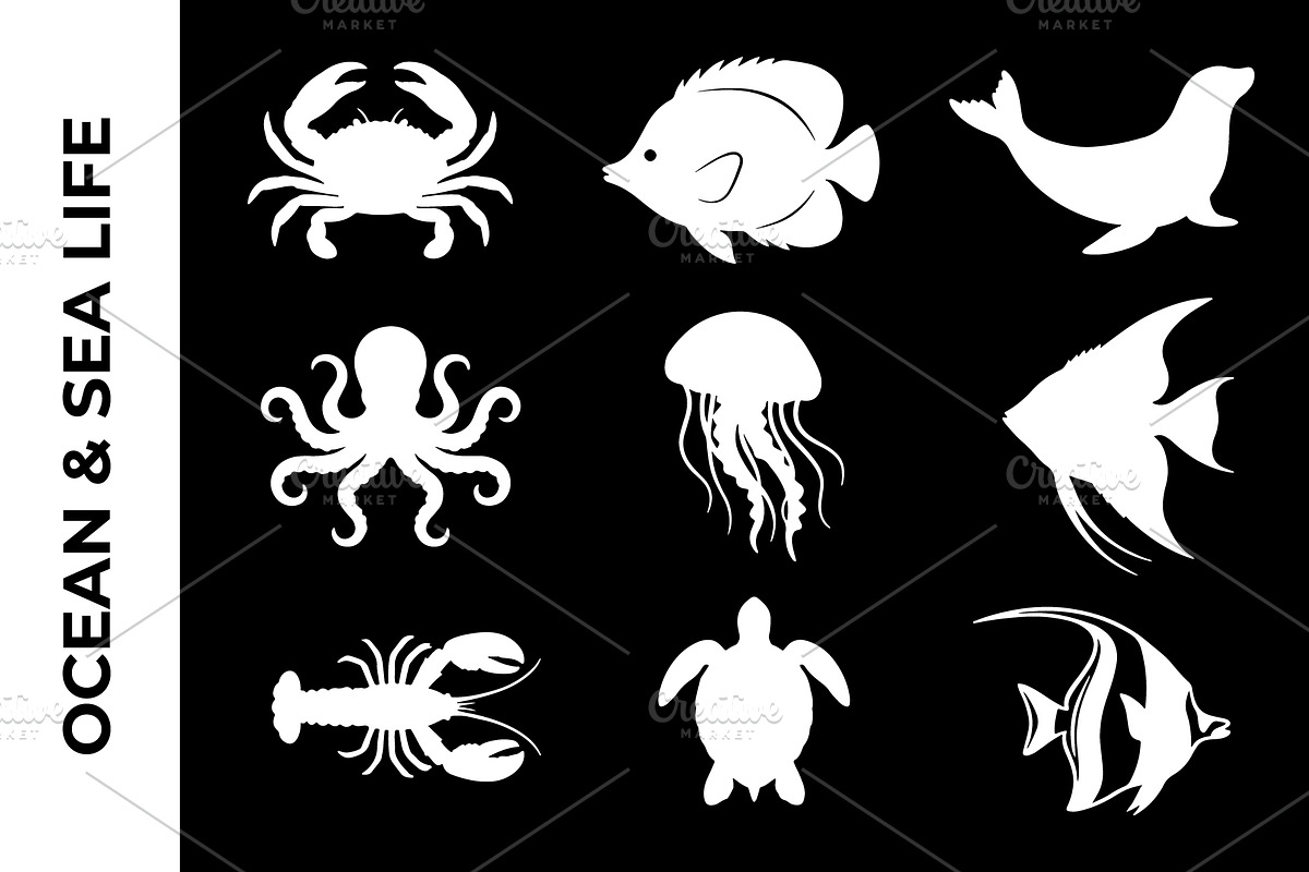 Ocean & Sea Life Silhouette Bundle, an Object Graphic by nandinigraphics (Photo 2 of 3)