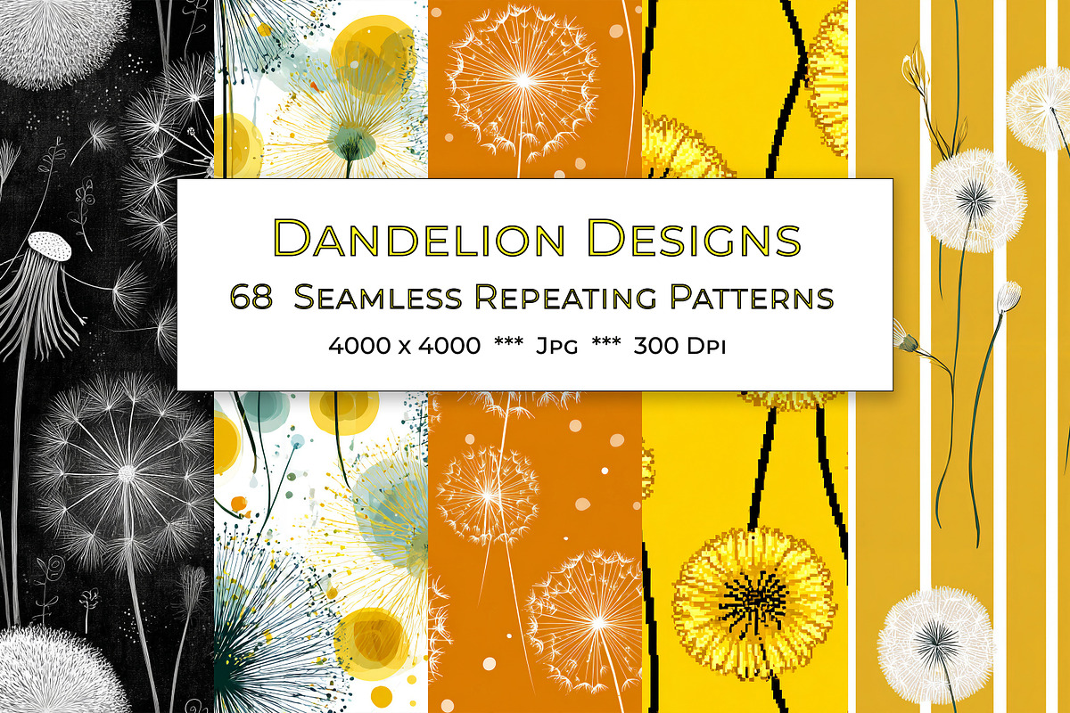 Dandelion Retro Art Style Patterns, a Pattern Graphic by karenfoleyphoto (Photo 1 of 13)