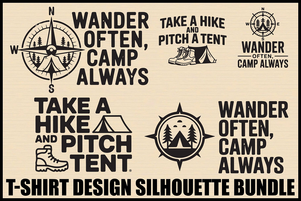 Camping T-Shirt Quote Bundle, an Illustration by jahid234 (Photo 1 of 8)