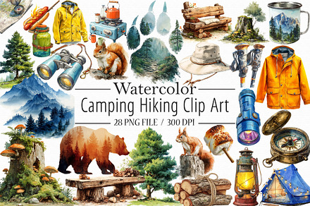 Watercolor Camping Hiking Clip Art