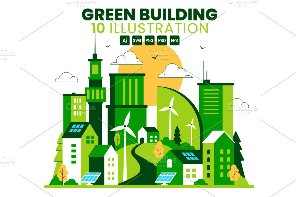 10 Green Building Illustration, an Object Illustration by denayunebgt (Photo 1 of 4)