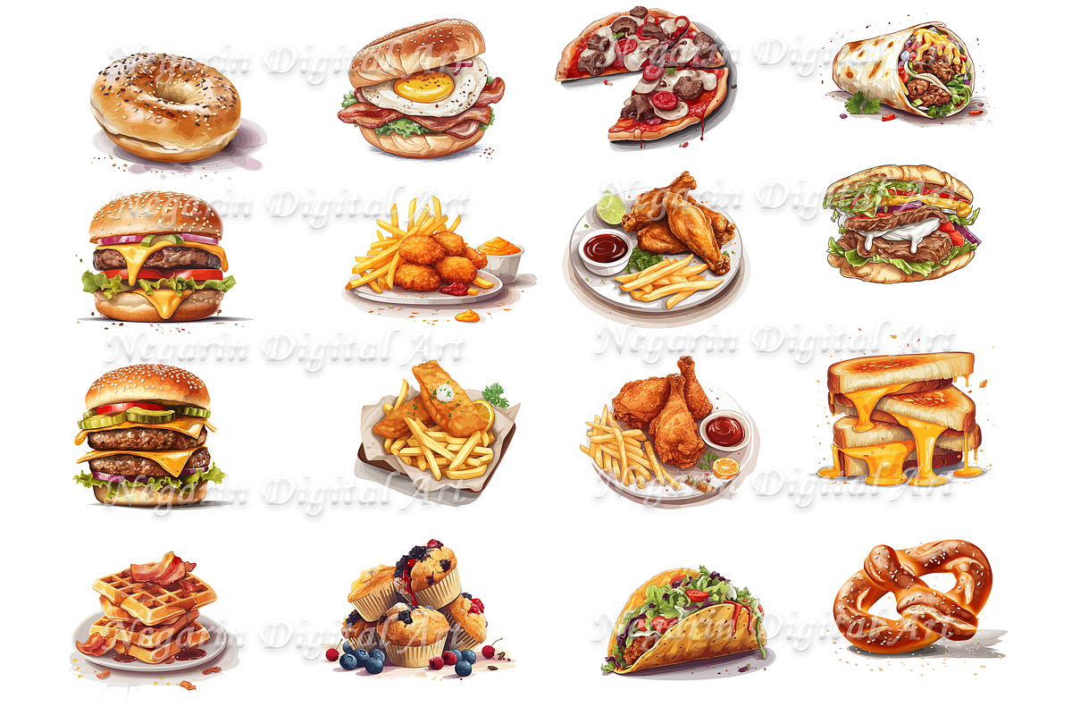 Delicious Watercolor Fastfood, an Object Graphic by Negarin Digital Art (Photo 3 of 9)