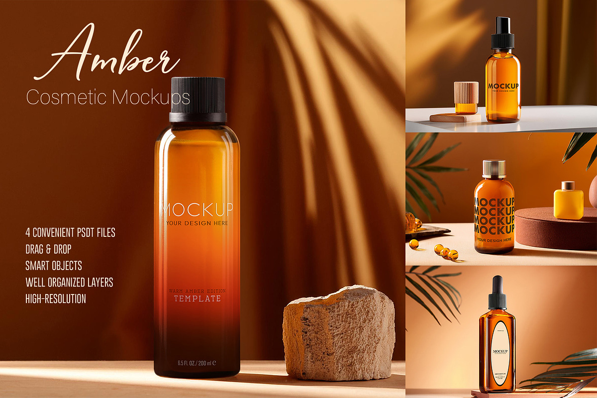 Bottle Cosmetic Mockups Set, a Packaging Mockup by BMACHINA Labs. (Photo 1 of 7)