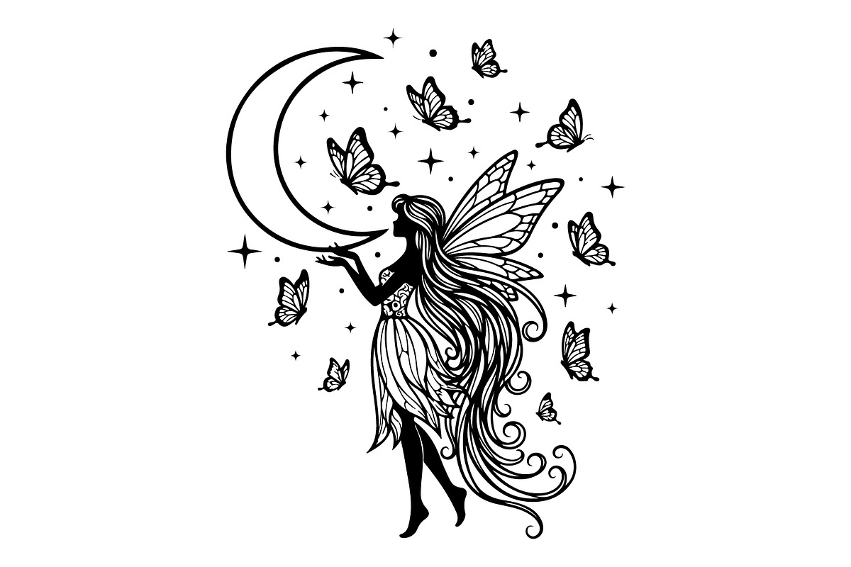 Fairy Moon Butterfly Silhouette, an Object Illustration by Gaye Art (Photo 14 of 31)