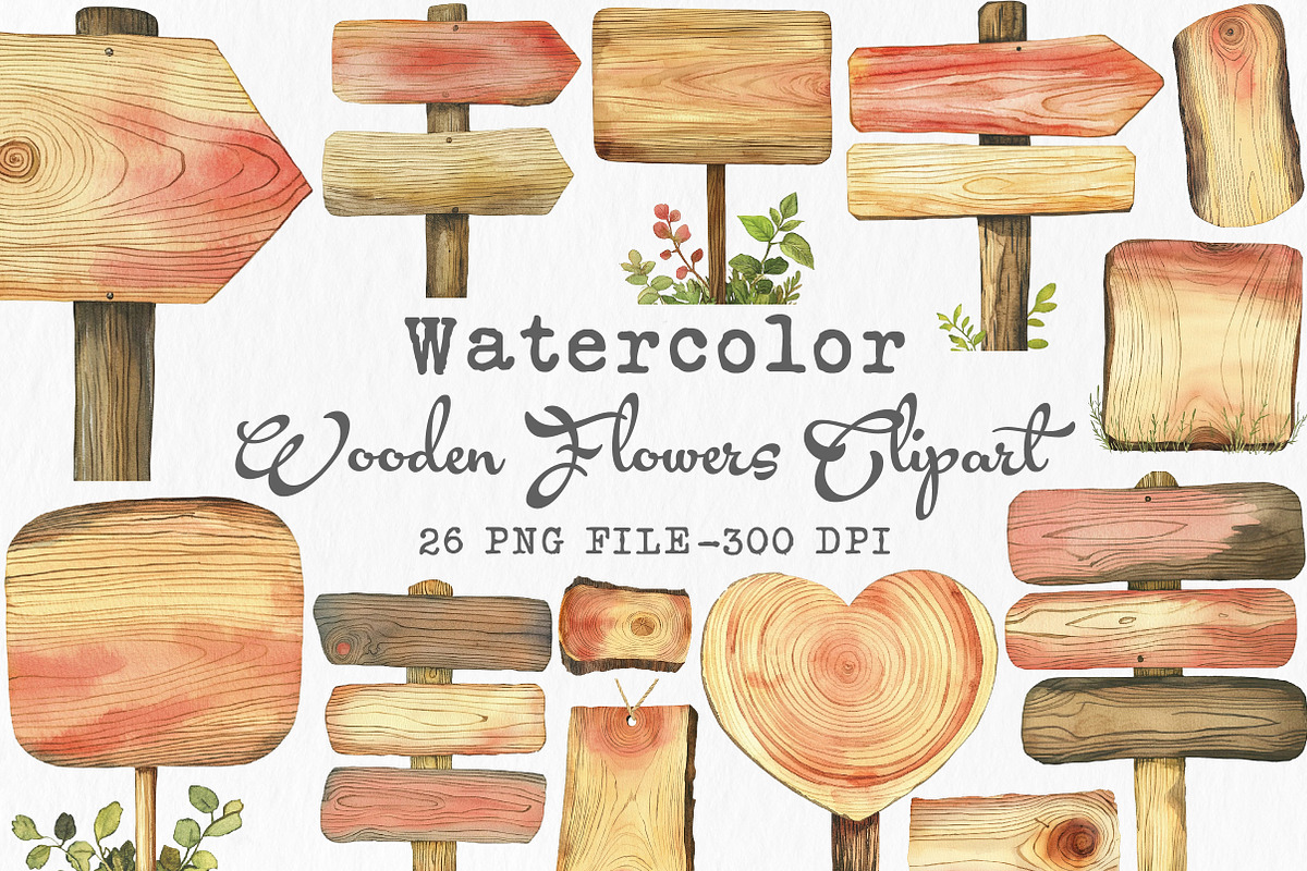 Watercolor wooden flowers clipart PN, an Illustration by Libby Wishes (Photo 1 of 7)