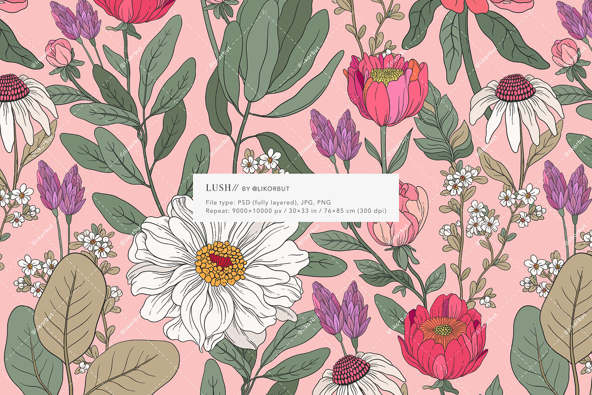 Lush Botanical Pattern and Graphics, a Pattern Graphic by likorbut (Photo 2 of 13)