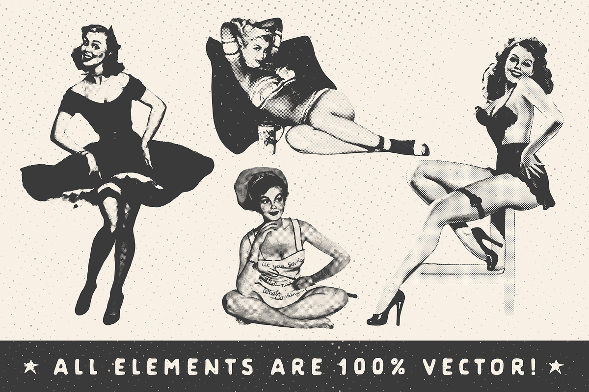 Retro Halftone Pinup Girl Pack, a Graphic by Chad Alan Steinborn (Photo 4 of 5)