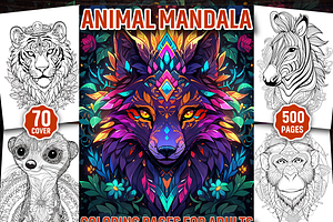 500 Animal Mandala Coloring Pages, an Animal Illustration by Design Station