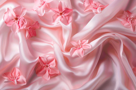 A luxurious pink silk fabric draped, a Photo by Tanuart