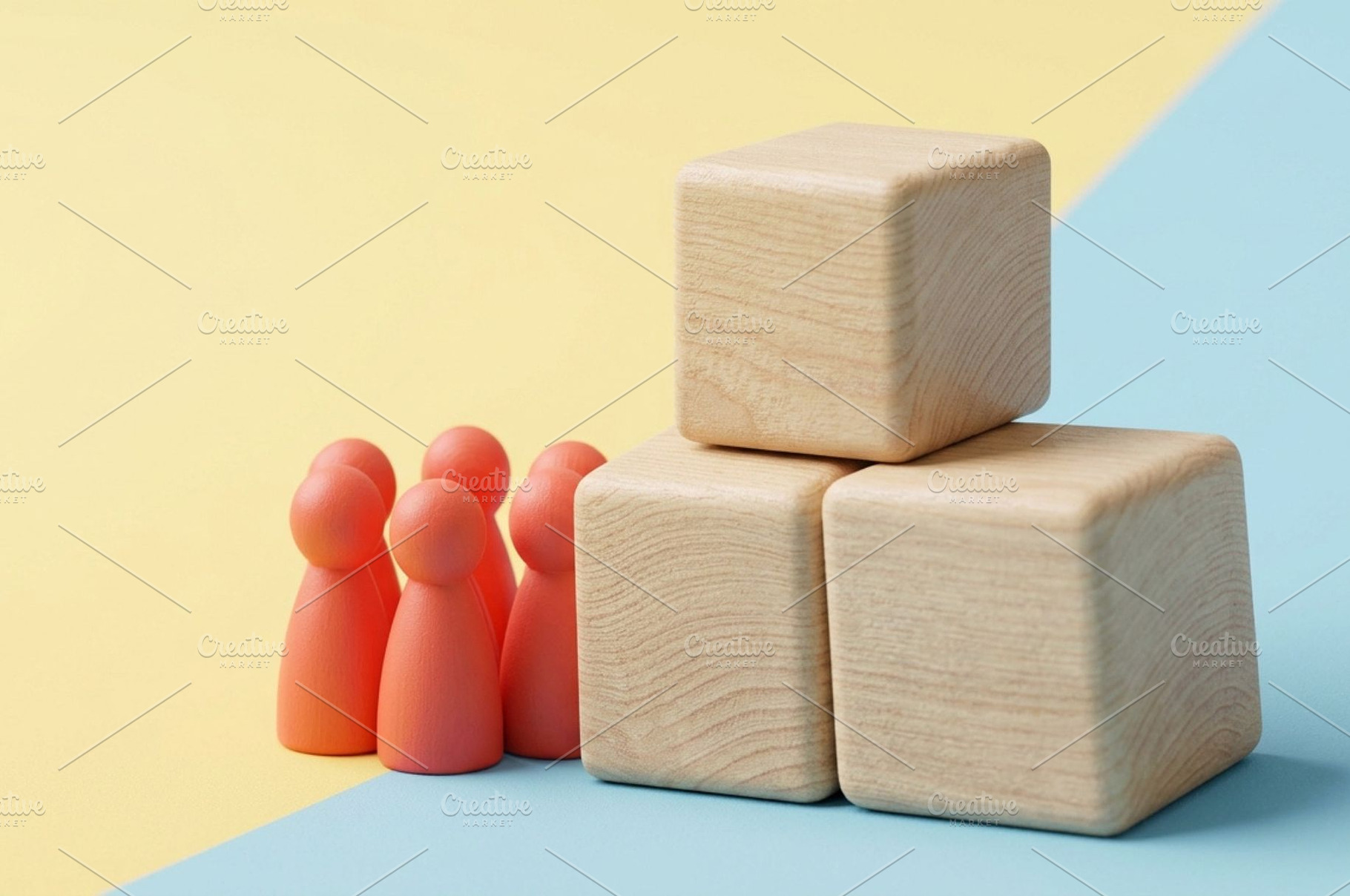 Team Figures Stacked Wooden Blocks, a Business Photo by thepslr