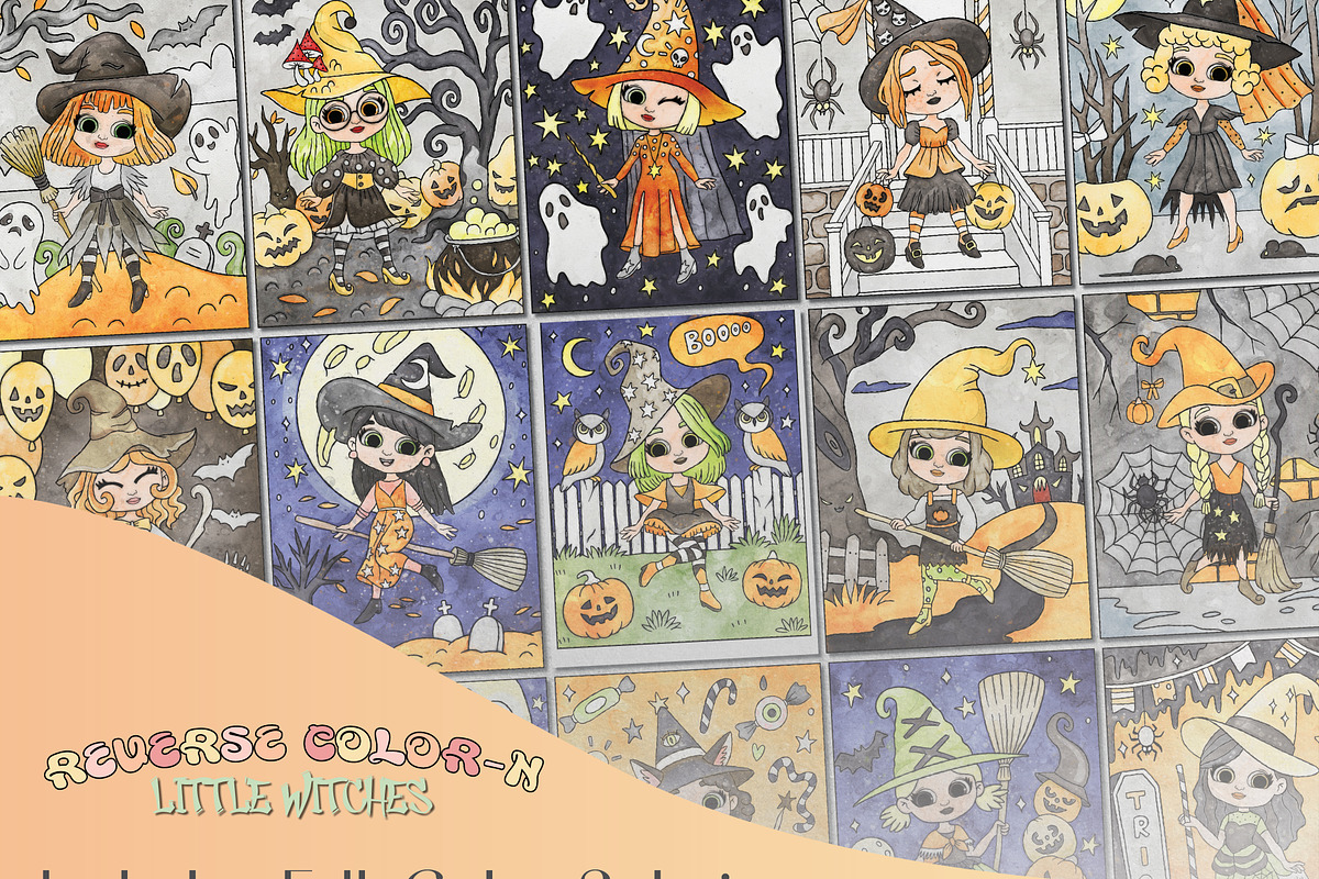 Halloween Reverse Coloring Pages, a Seasonal Illustration by Adirondack Canvas Studio (Photo 3 of 8)