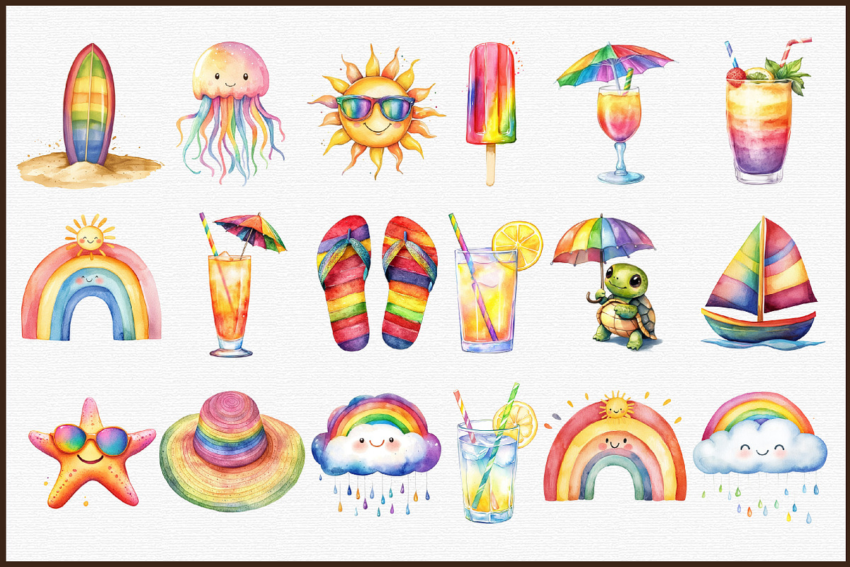 Summer & Rainbows Clipart, an Illustration by Sublimation Artist (Photo 3 of 6)