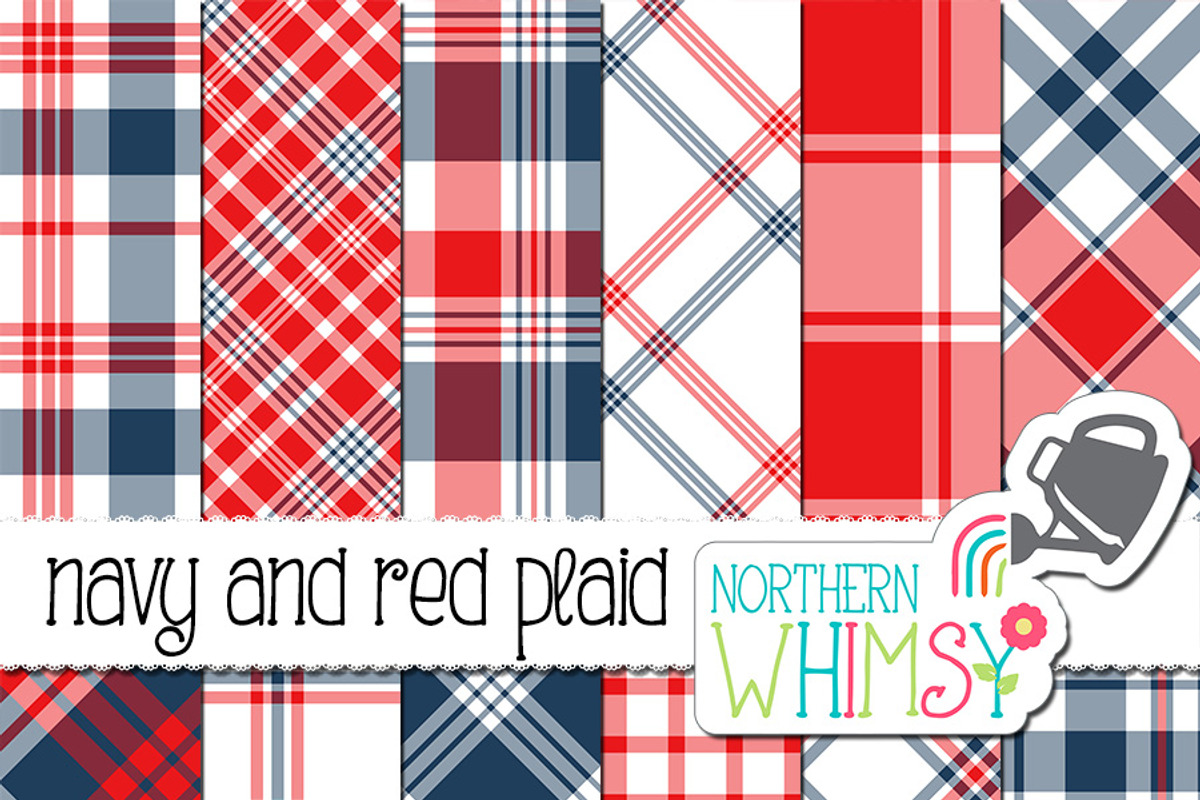 Red and Navy Plaid Patterns, a Pattern Graphic by Northern Whimsy Design