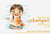 Cute girl with toy fox sit with book, a Person Illustration by Azuzlikus (Thumbnail 1 of 3)
