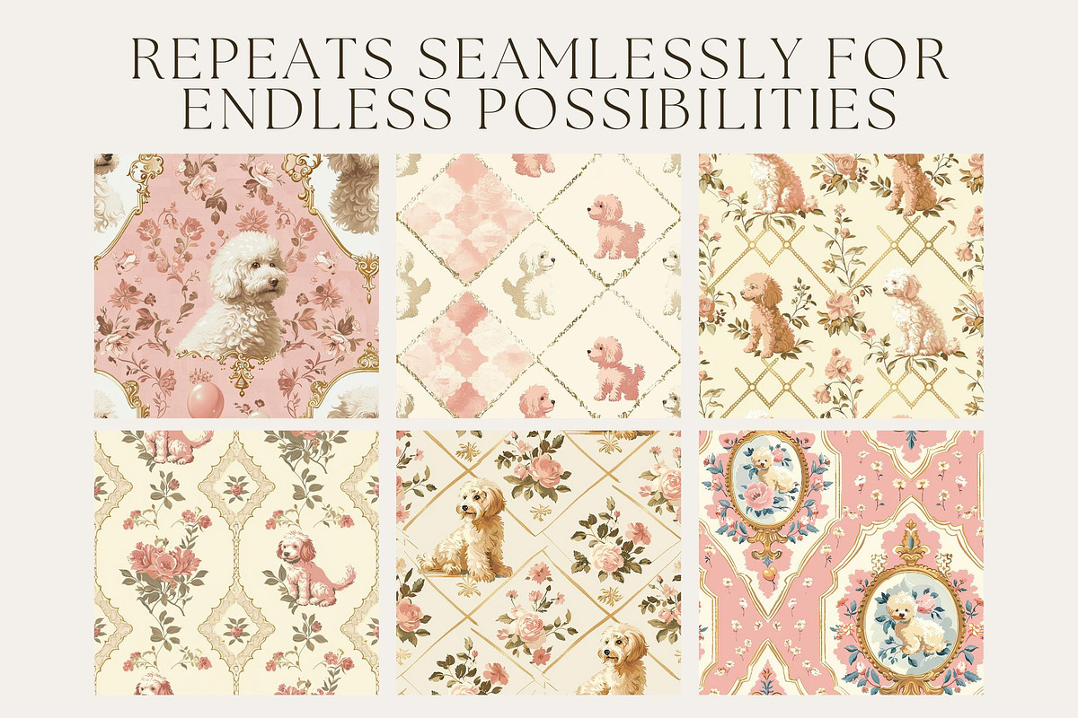 8 Vintage Poodle Seamless Patterns, a Pattern Graphic by Inknfolly