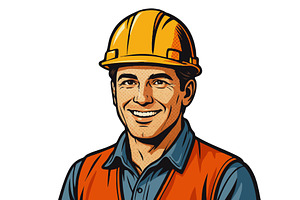 Smiling Construction Worker in Hard, an Illustration by AlexArt