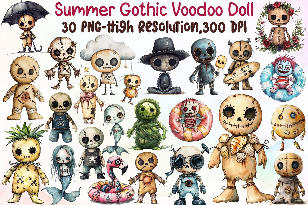 Summer Gothic Voodoo Doll Clipart Bu, an Illustration by Sublimation Artist (Photo 1 of 6)