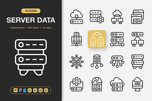Server Data Icons, an Outline Icon by Spacepixel Creative