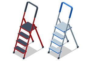 Isometric metal step ladders in red, an Illustration by Golden Sikorka