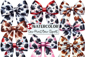 Watercolor Cow Print Bow Clipart, an Illustration by Rose Art