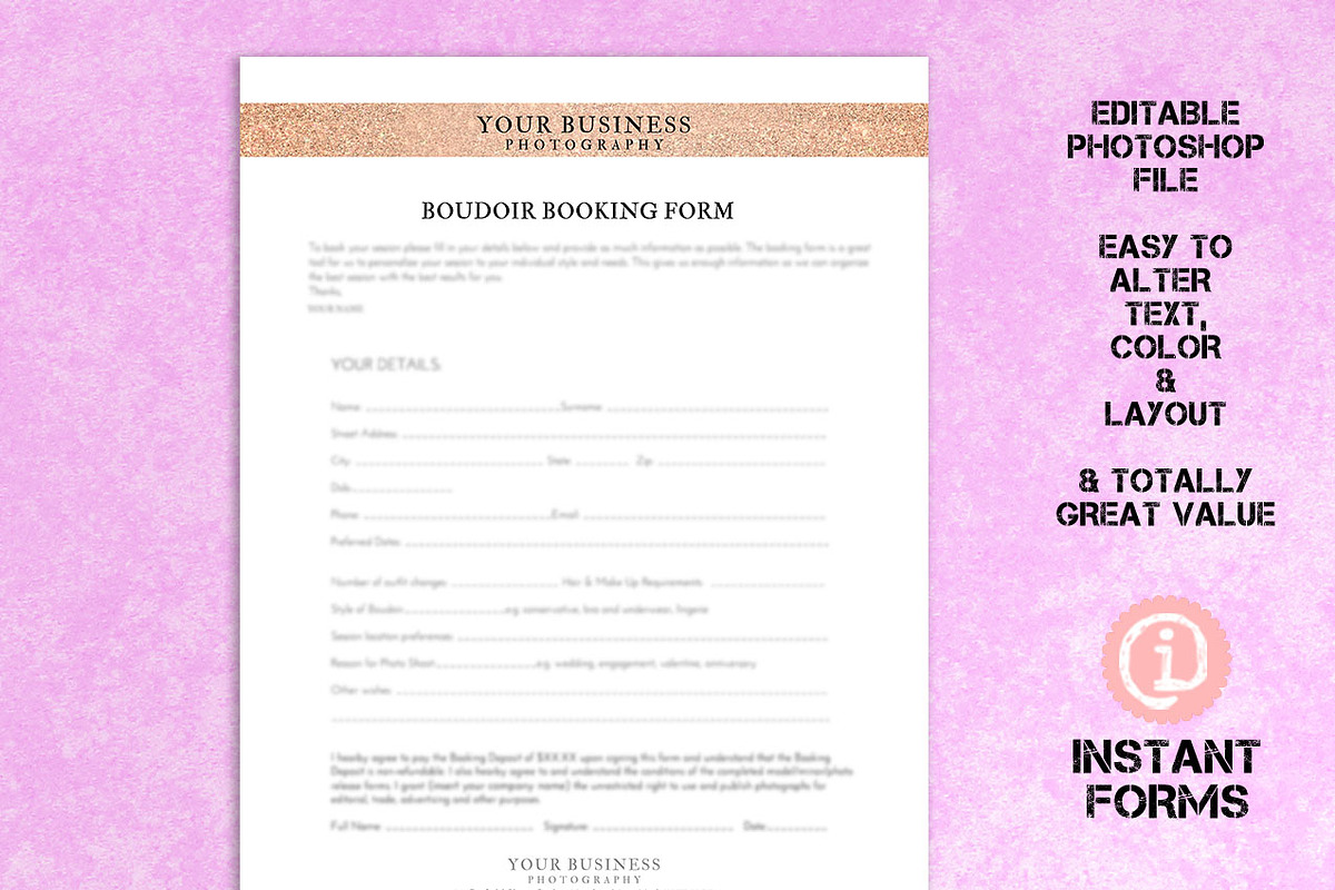 Photography Boudoir Release Forms, a Stationery Template by InstantForms (Photo 3 of 3)