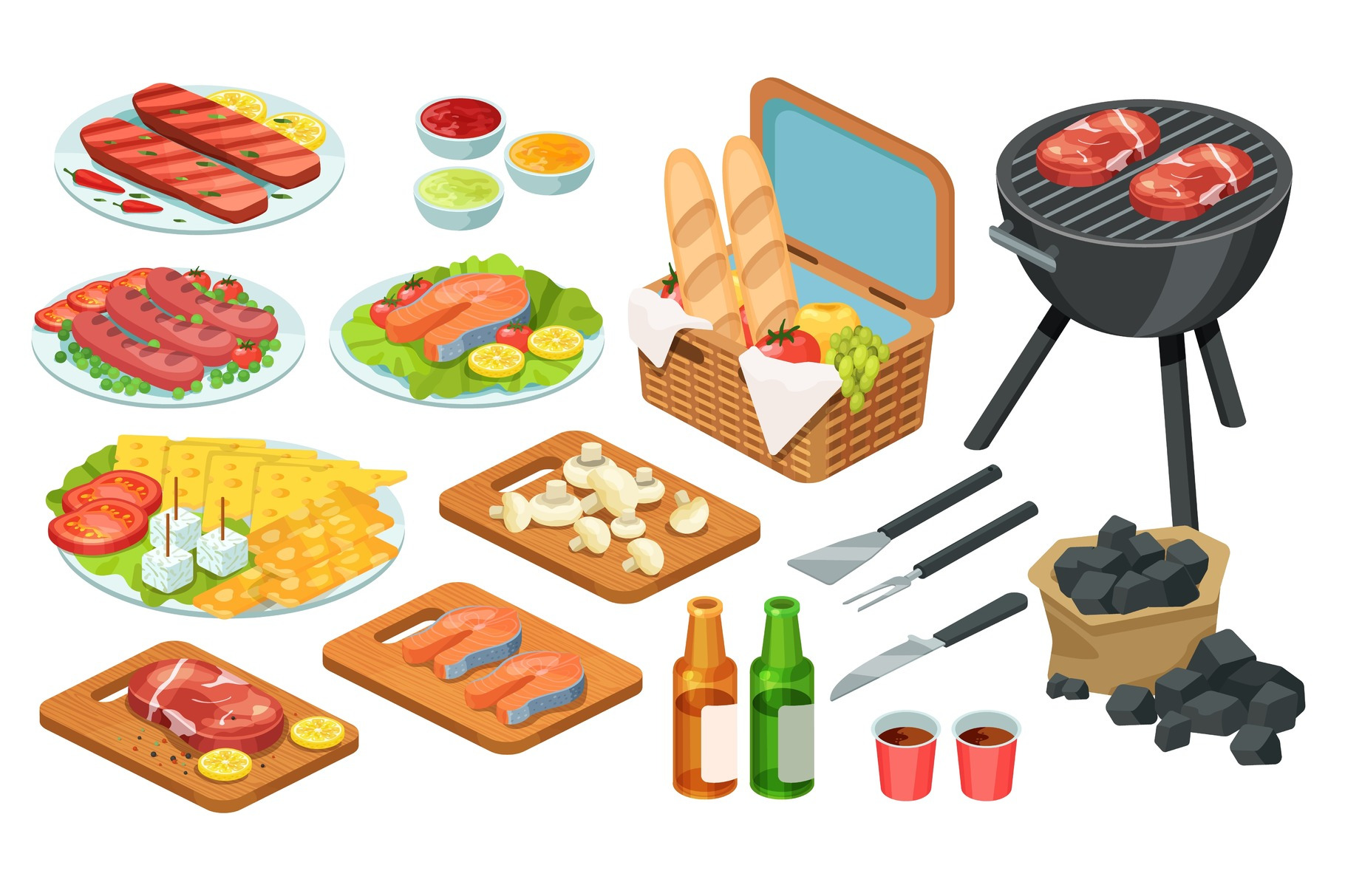 Isometric barbecue food, bbq grill, a Food Illustration by KitVector ...