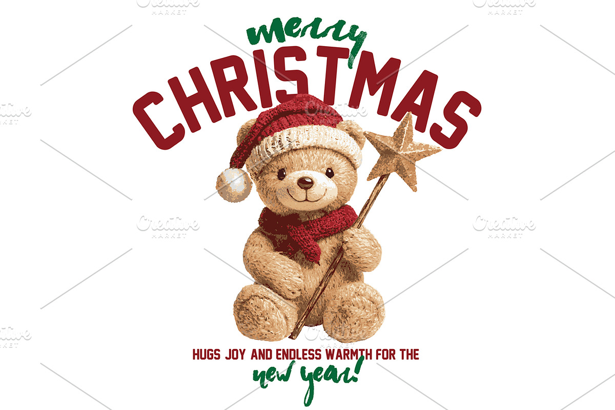 Christmas teddy bear.T-shirt Graphic, an Animal Illustration by StudioLondon (Photo 2 of 3)