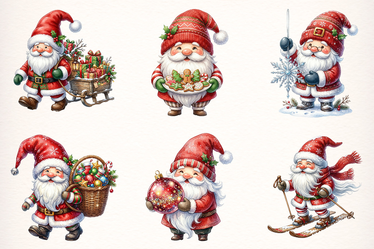 Christmas Santa Gnome Clipart Bundle, a Transportation Illustration by Digital Artistic99 (Photo 2 of 9)