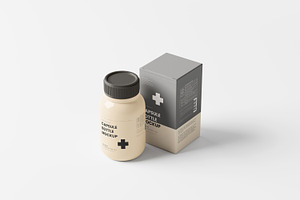 Capsule Bottle With Box Mockup