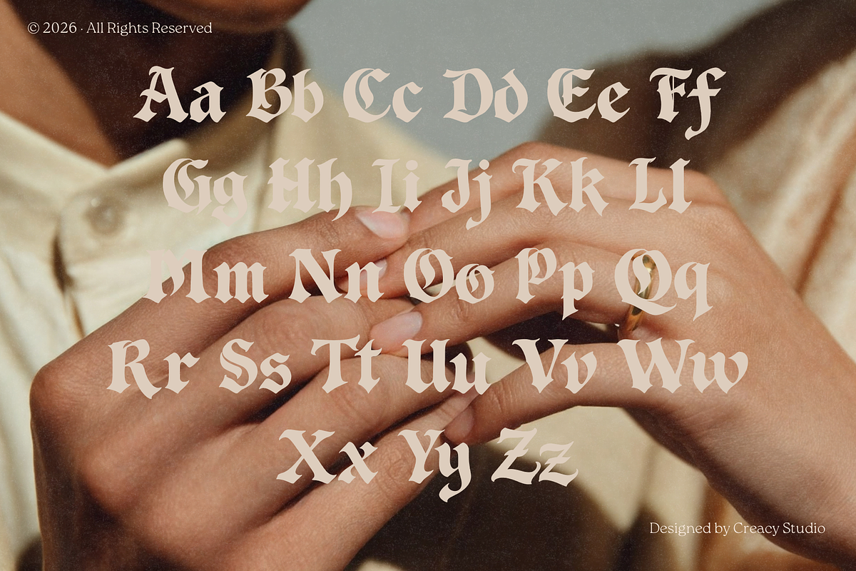 Crowveil Soft Gothic Display Font, a Blackletter Font by Creacy Studio (Photo 6 of 6)