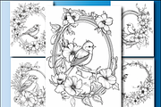 Birds and Flowers Coloring Pages, an Education Illustration by Printable Design Store (Thumbnail 2 of 7)