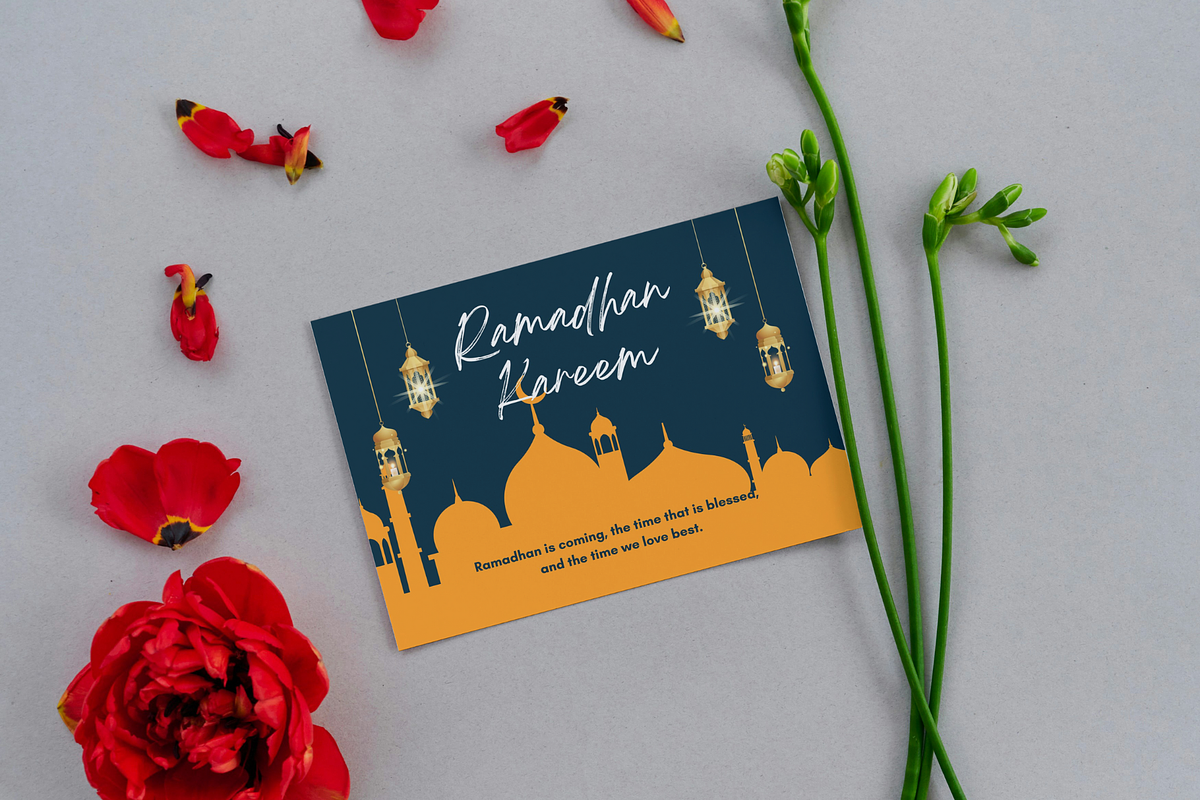 Blue Gold Ramadan wishing card, a Card Template by MS Designer