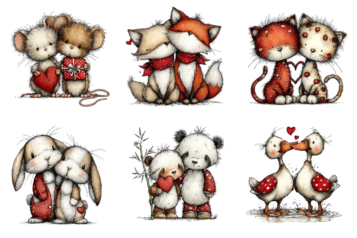 Valentine's Couple Animals Clipart, an Illustration by Dream Creation (Photo 3 of 7)
