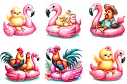 Cute Chicken's on Flamingo Floats Cl, an Illustration by DreamArtGraphic (Thumbnail 2 of 4)
